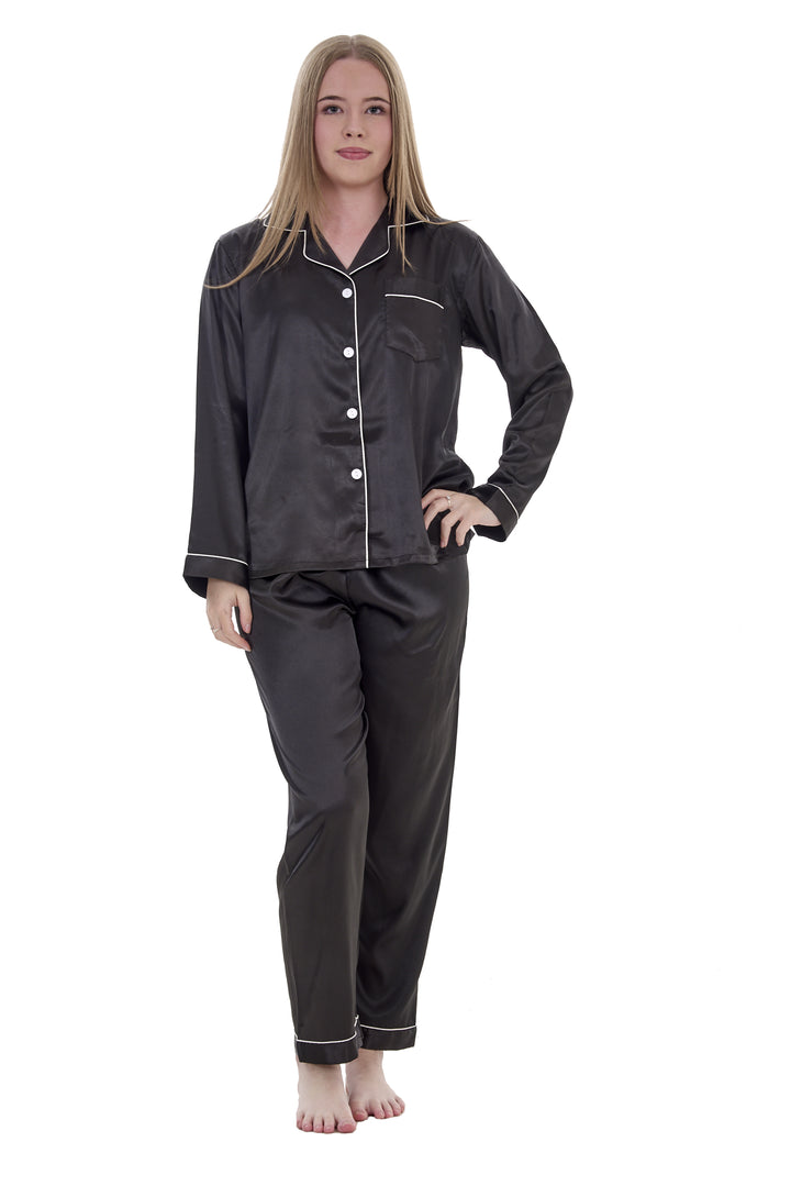 Women’s Satin Silk Pyjama Set Long Sleeve Nightwear Sleepwear Loungewear Gift