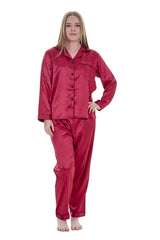 Women’s Satin Silk Pyjama Set Long Sleeve Nightwear Sleepwear Loungewear Gift