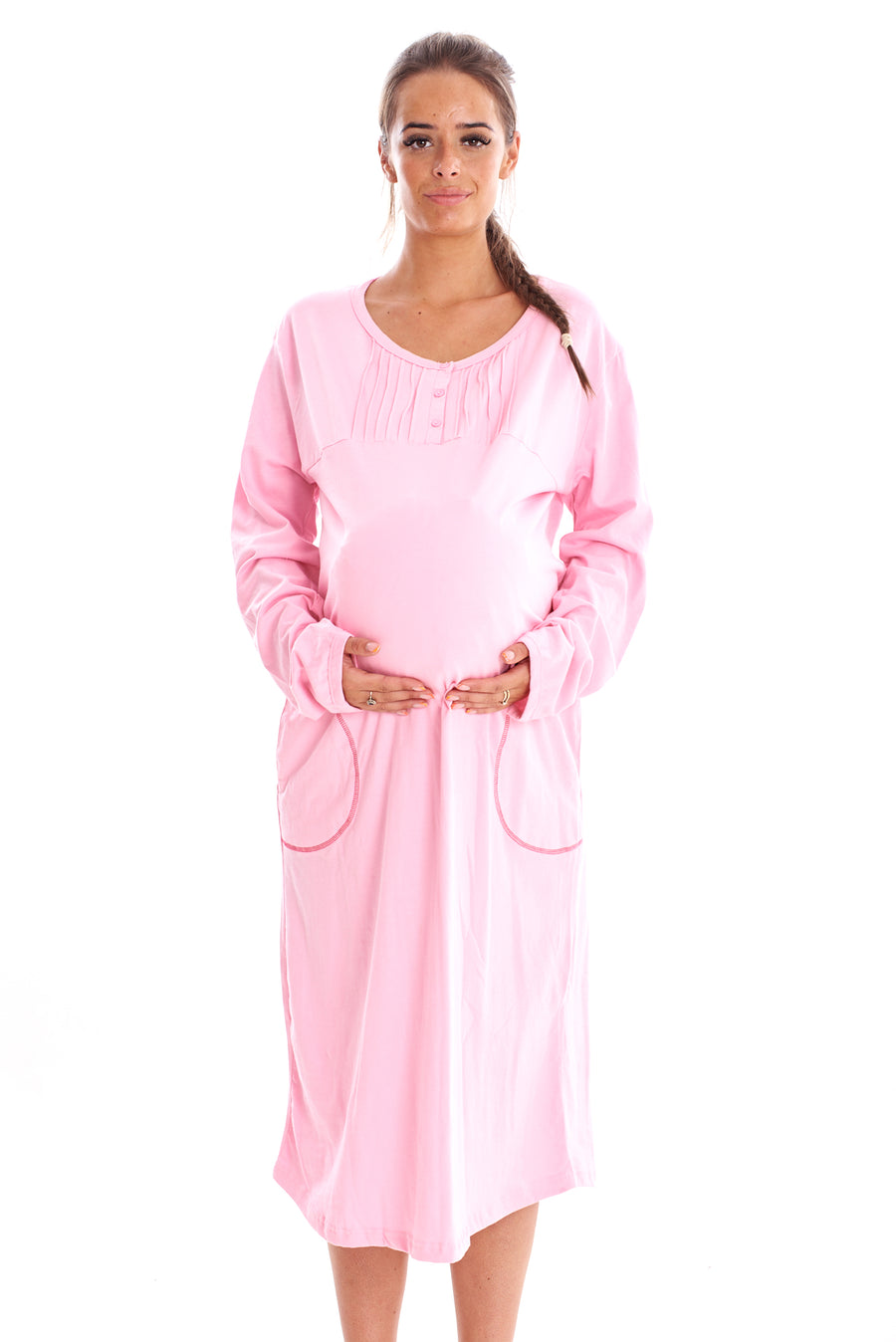 Cotton Long Sleeve Maternity Nightie