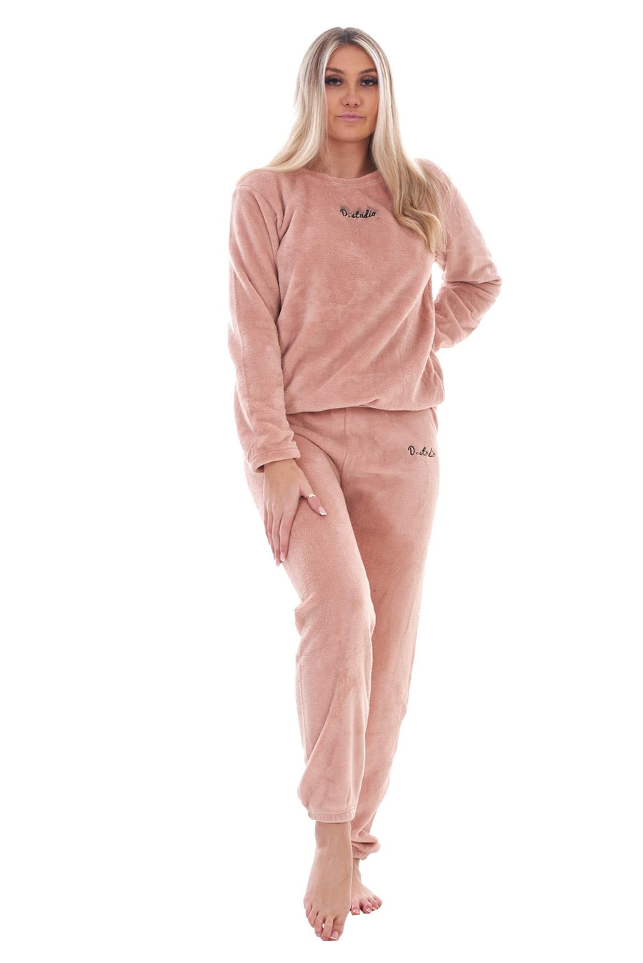 Ladies Warm Crew Neck Top & Pants Fleece PJ Set