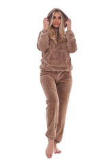 Ladies Warm Hooded Top & Pants Fleece PJ Set