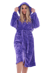 Womens Soft Hooded Robes Fleece Dressing Gown